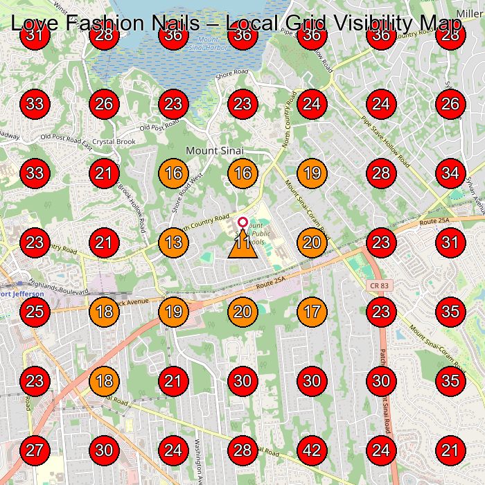 Love Fashion Nails GeoGrid visibility map for Nail Salon in Mt Sinai